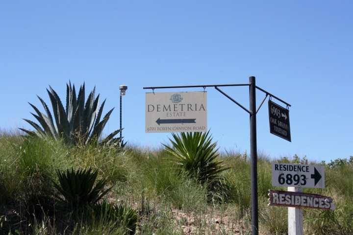 A sign leading the way along the drive up to Demetria