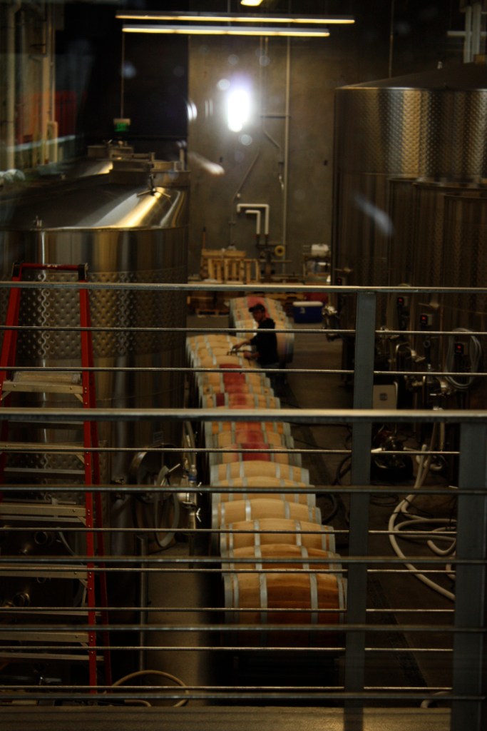 Filling barrels in the open cellar at Novelty Hill/Januik