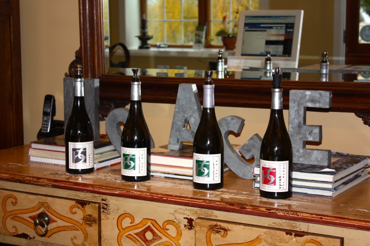 The Current Tasting Flight: '08 "The Pick" Grenache Cuvee, '07 "The 46" Grenache-Syrah, '09 "The 46" Grenache-Syrah, and '09 "The Hedge" Syrah