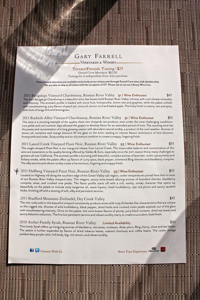 Terrace Tasting at Gary Farrell Vineyards & Winery