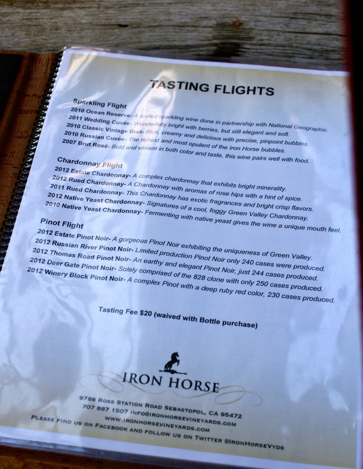 Iron Horse Vineyards tasting flights
